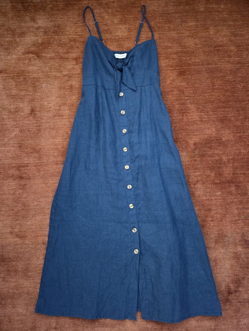 Blue Button-Front Cotton Sundress with Tie Detail